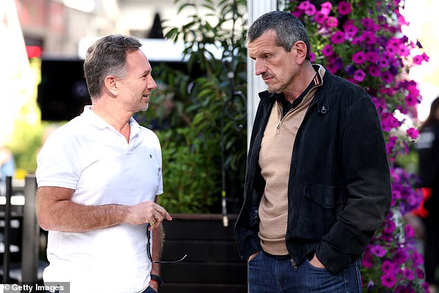 The Red Bull boss was spotted chatting with former Haas boss Guenther Steiner in the paddock.