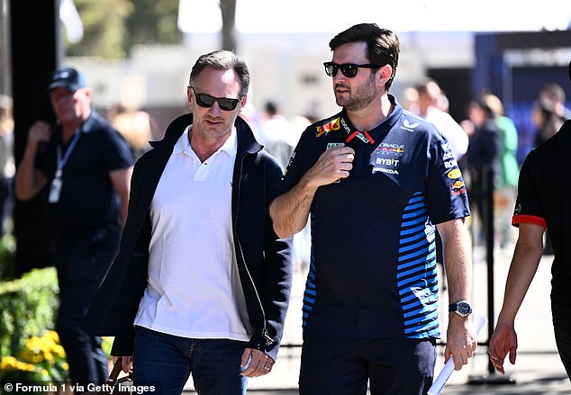 Horner's off-track drama remains the hottest topic of conversation in Formula 1 (pictured, team boss entering the Albert Park paddock on Thursday)