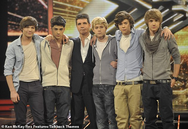 The music mogul, 64, helped form the famous boyband, made up of Harry Styles, Louis Tomlinson, Zayn Malik, Liam Payne and Niall Horan on The X Factor in 2010, where they came third (pictured LR show Louis, Zayn, Simon, Niall, Harry and Liam)