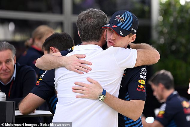 Horner was seen hugging Red Bull star driver Max Verstappen.