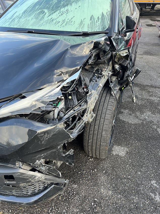 It happened when the car crashed into the back of a parked vehicle in Essex.