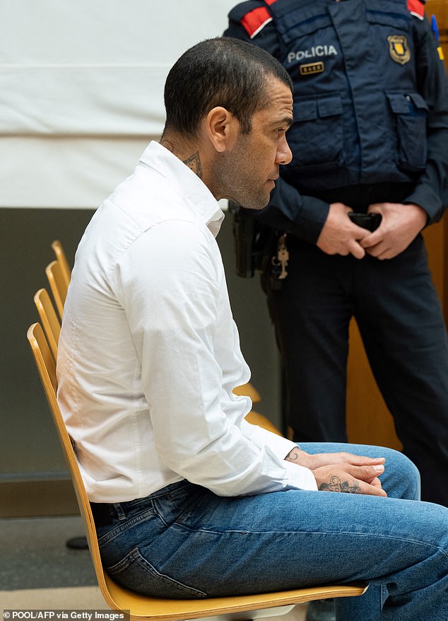 Alves, 40, was convicted of raping a woman at a Barcelona nightclub on New Year's Eve 2022.