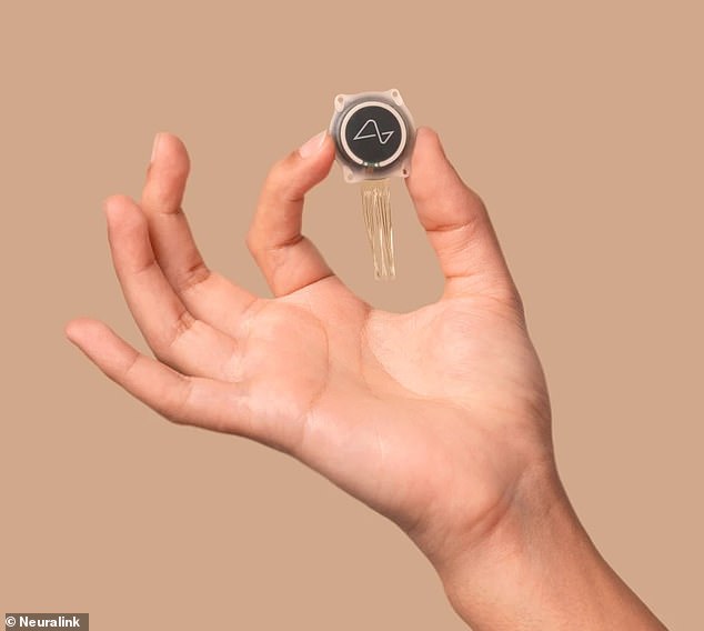 The Neuralink chip (pictured) is quite small compared to previous brain-computer interface devices, but still needs to be surgically implanted.