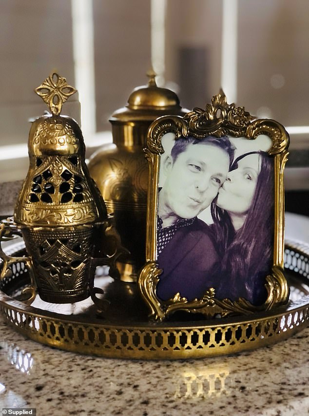Zagi Kozarov also has a shrine for his ex-lover Zoran Vidovic in his house, with a religious lamp and a black and white photo of the two of them in a loving embrace (pictured).