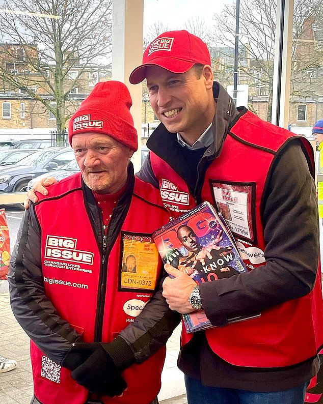 Last summer, William, 41, looked relaxed as he joined vendor Dave Martin, 61, who has been a friend of the royal since they took to the streets to sell Big Issue in 2021.