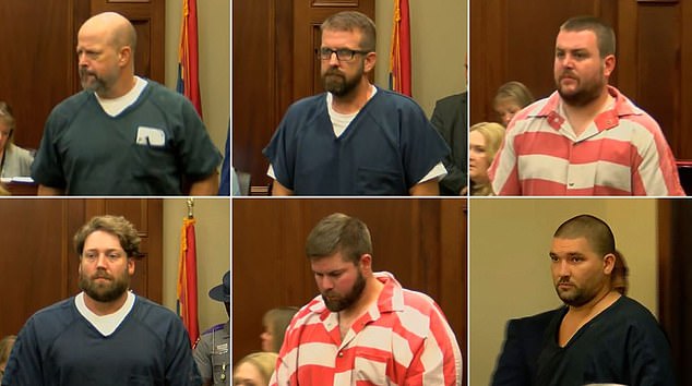 The officers charged in the assault of Michael Corey Jenkins and Eddie Terrell Parker were (top left to right) Brett McAlpin, Jeffrey Middleton and Christian Dedmon. (Bottom, left to right) Hunter Elward, Daniel Opdyke, Joshua Hartfield