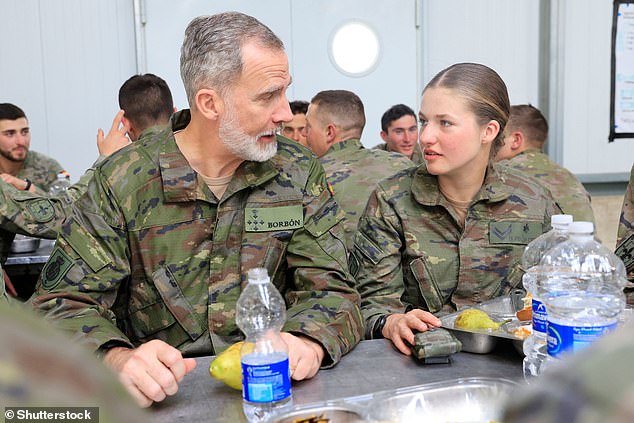 The royals then sat side by side as they had lunch with military students at the National Training Center.