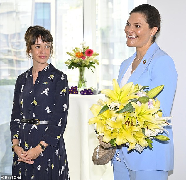 Victoria also visited the Swedish Embassy in Dhaka and Ambassador Alexandra Berg von Linde (left)