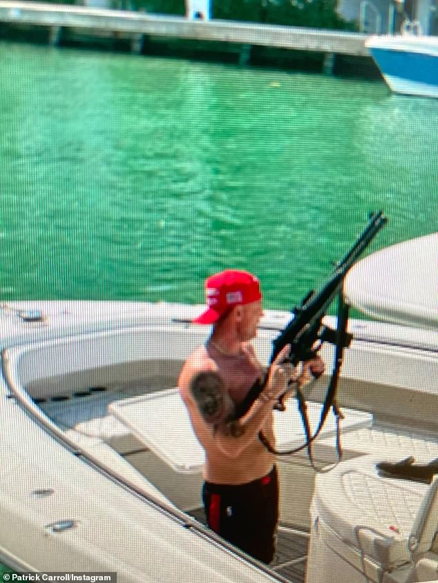 The week before, this image of Carroll emerged showing him on his yacht riding what appeared to be an assault rifle.