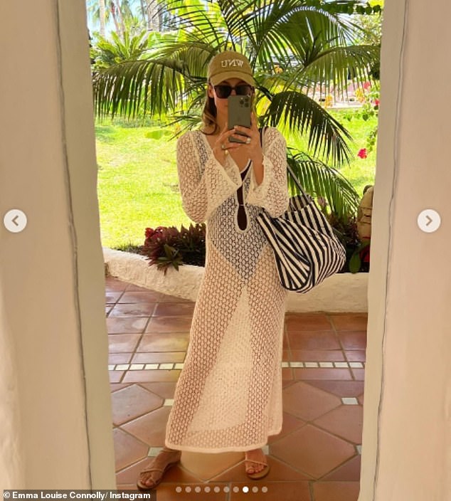In her vacation Instagram snaps, she also showed off her sense of style in a black swimsuit that she wore with a white crochet dress.