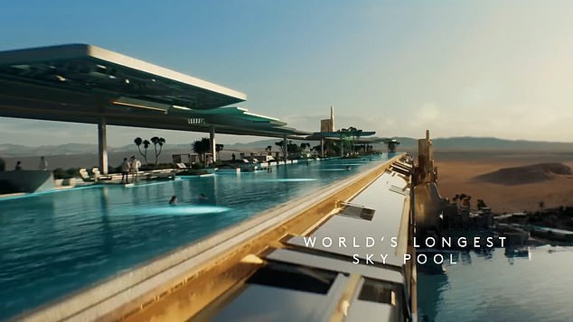 The design shows the hotel and 250-room resort and the 450-meter-long rooftop infinity pool, 36 meters above the water.