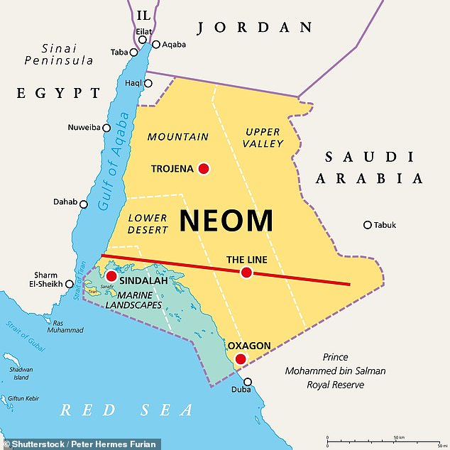 NEOM is roughly the size of Belgium and located on the west coast of Saudi Arabia.