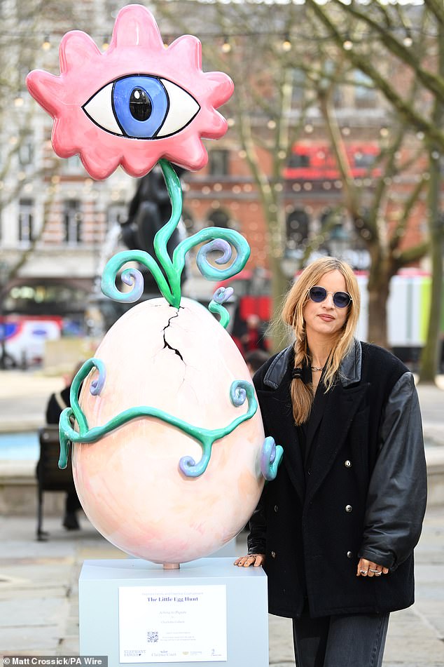 Artist Charlotte Colbert at the Elephant family's little egg hunt with her large-scale interactive egg