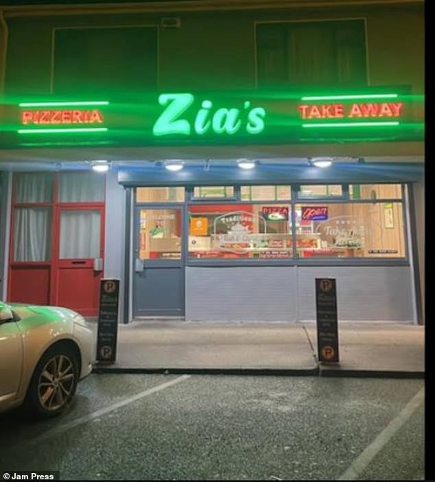 The shocking incident took place at Zia's Takeaway (pictured) in Walkinstown, Dublin around 8pm on March 19.