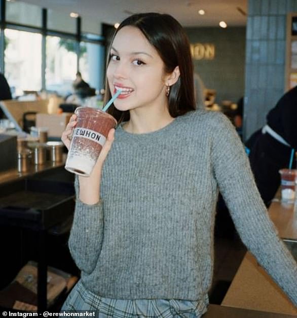 Olivia Rodrigo's collaboration with Erewhon is her 4 ur GUTS Smoothie, which features sea buckthorn and pomegranate kombucha.