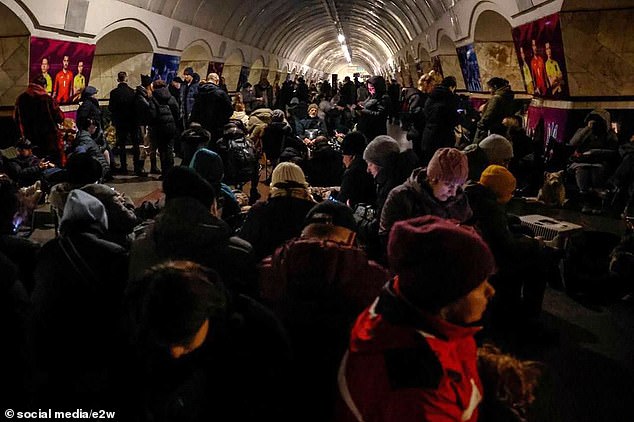 The photo shows people hiding in Kyiv metro stations in the early hours of March 22, 2024.