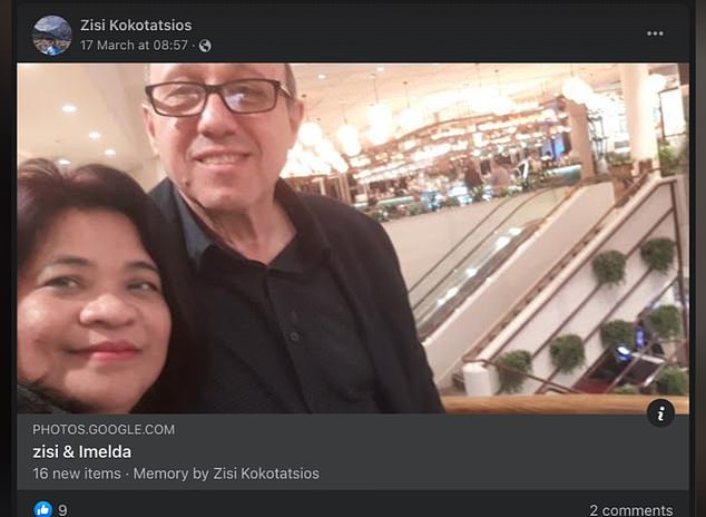 Four hours after the alleged accident, Zisi Kokotatsios posted a selfie of himself with his partner at a shopping center (pictured). The publication linked to a Google photo reader