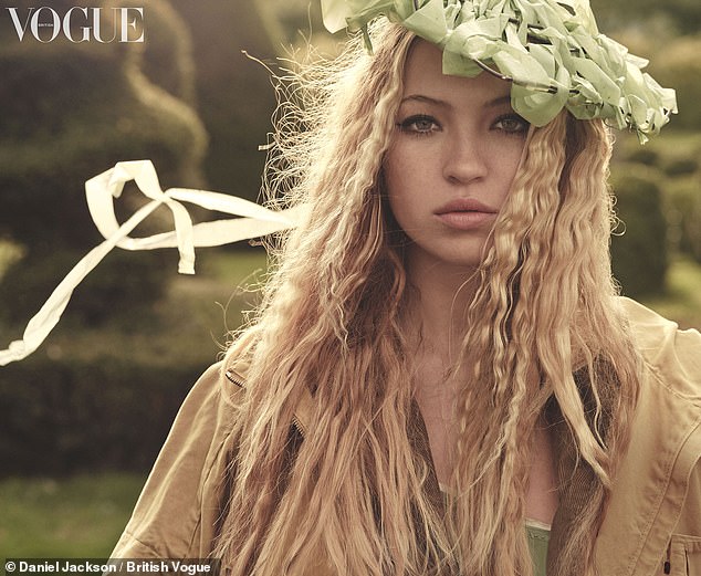 Model daughter Kate, 21, showed she inherited her mother's striking look during an English countryside-themed photo shoot.