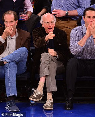 Larry David during a Knicks-Suns game in 2014