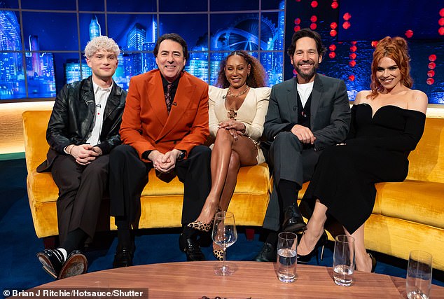 Jonathan Ross is also joined by Leo Reich (left) and Paul Rudd (right) for the show, which will also feature a performance by Cat Burns.
