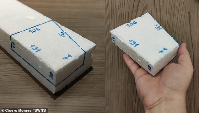 Researcher Cicero Moraes recreated the brick using Styrofoam to see if it could fit in his mouth.