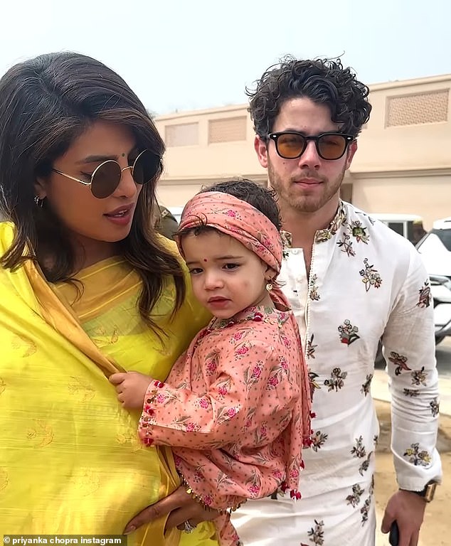 The couple took their two-year-old daughter Malti Marie to the Ram Mandir temple in Ayodhya, India.