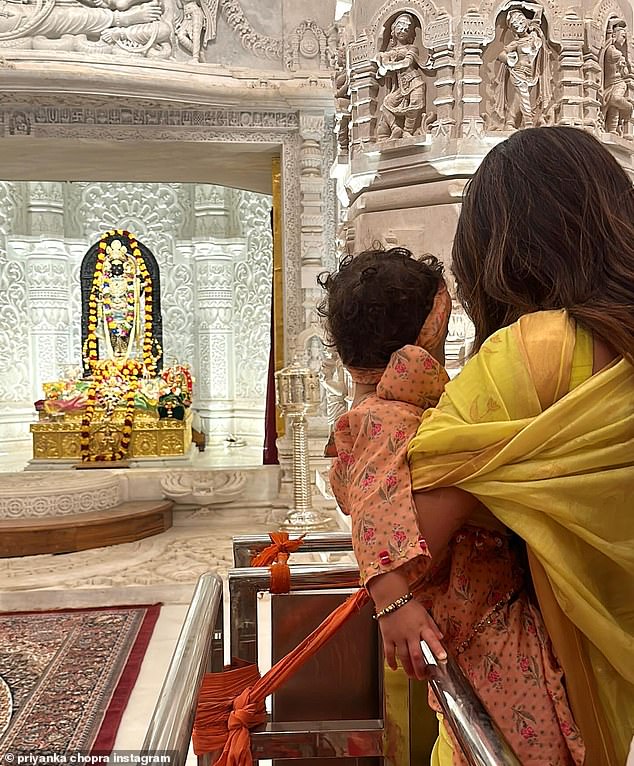 Priyanka sought blessings for her young daughter and family while at the temple