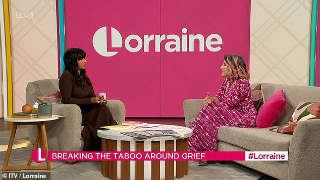 The fashion writer, 44, from Southampton, appeared on ITV's Lorraine this morning with host Ranvir Singh (left) to discuss her new book, It's Not the Time for Flowers: What no one tells you about life, love and loss.