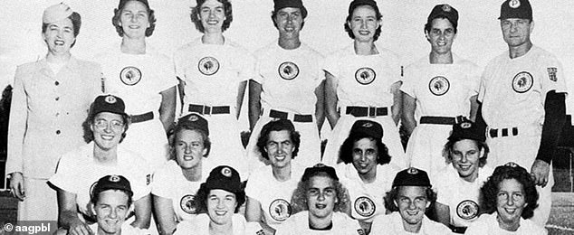 California-born Blair was known as All The Way Mae when she pitched for the Peoria Redwings in 1948 (bottom right)