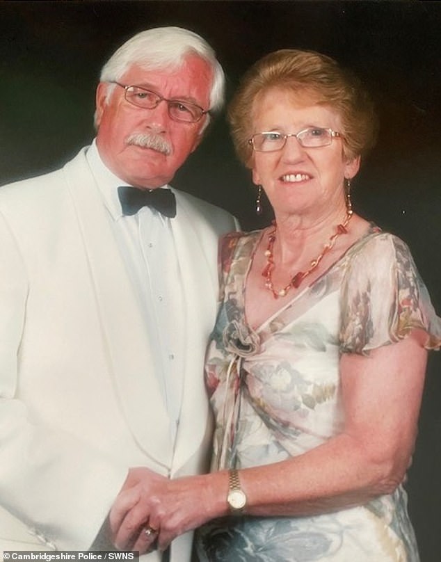 CCTV footage showed Celia Ward (pictured with her husband David) staggering down the road in Huntingdon, Cambridgeshire, where she was hit by a VW Passat.