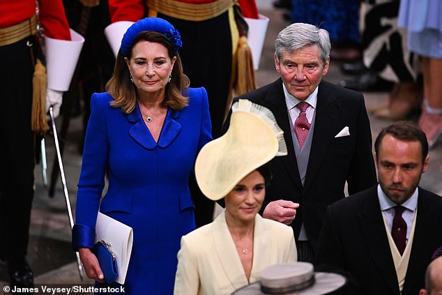 Carole Middleton and Michael Middleton leaving Westminster Abbey after the coronation of King Charles III on 6 May 2023