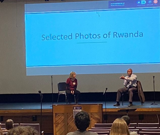 According to a LinkedIn post, Nshimiye, seen here, spoke to students at the Jackson Academy for Global Studies about his life in Rwanda and how he escaped during the war