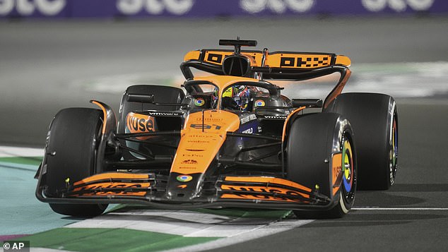 Piastri also believes a podium finish could be challenging for McLaren this weekend (pictured, in action at the Saudi Arabian Grand Prix)