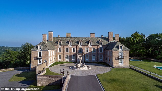James formally registered the convictions in Westchester County, where Trump has the two properties just north of Manhattan, on March 6. Pictured: Trump's 212-acre Seven Springs estate in Bedford, NY