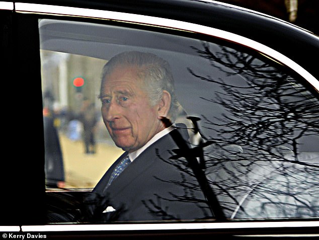 King Charles III, himself undergoing treatment for cancer, is pictured arriving at Clarence House last week