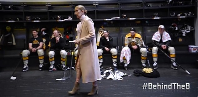 But Celine joined the fight for something more than just being a spectator.  The Boston Bruins brought her into the locker room to read the starting lineup
