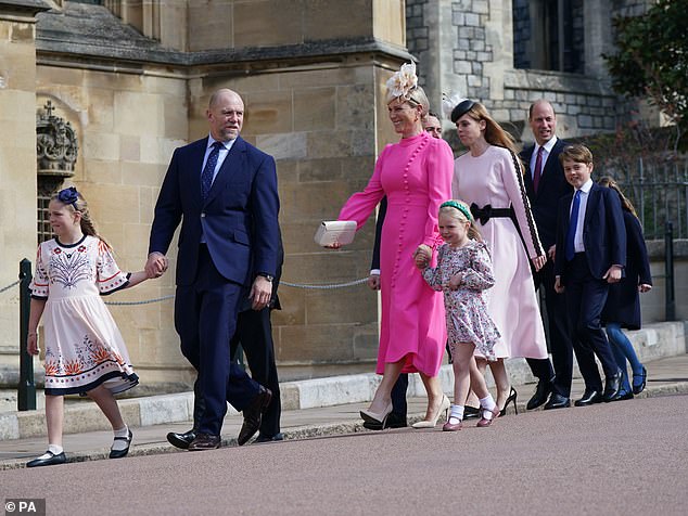 Mike Tindall and Mia Tindall with Zara Tindall and Lena Tindall (front) attended the Easter Mattins Service last year