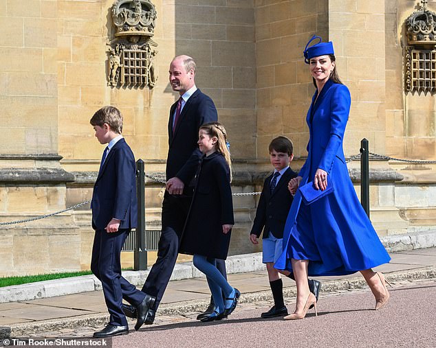 Kate will not join the other royals for the traditional Easter service in Windsor following her cancer diagnosis. In the picture: The family at last year's service in St. George's Chapel
