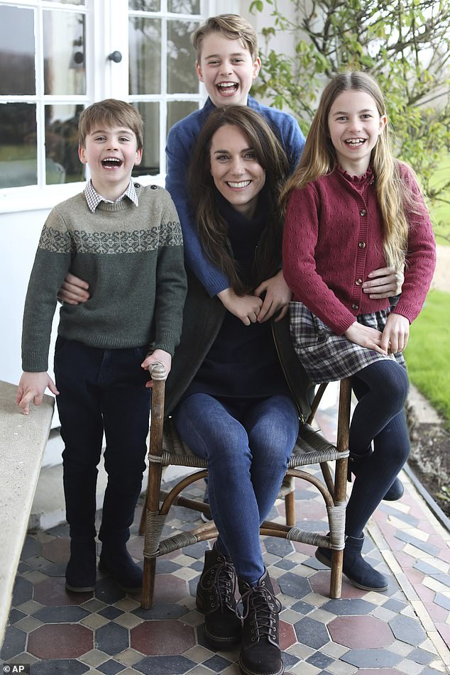 The Princess of Wales with her three children in a photograph released on Mothering Sunday