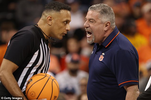 Auburn Tigers head coach Bruce Pearl was unhappy with the refereeing team's first half calls