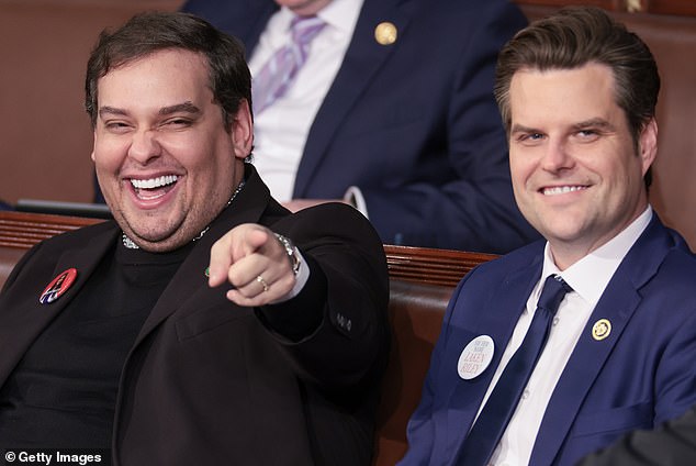 Santos yucked it up with Rep. Matt Gaetz, R-Fla., in his return to Congress earlier this month