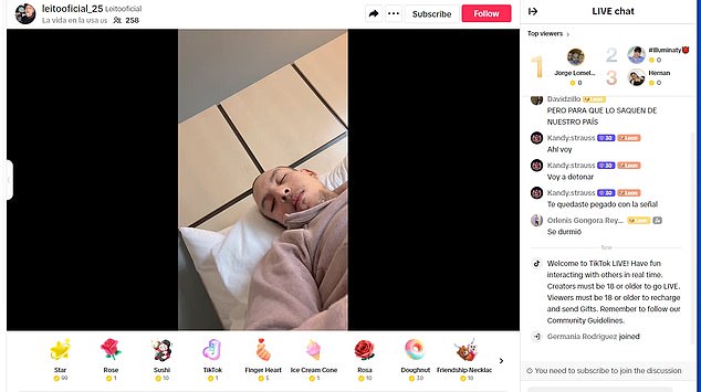 On Friday, Moreno live-streamed himself sleeping, with a whopping 270 people viewing the static image and sending donations