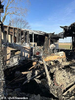 A photo shows what remains of the home after the fire