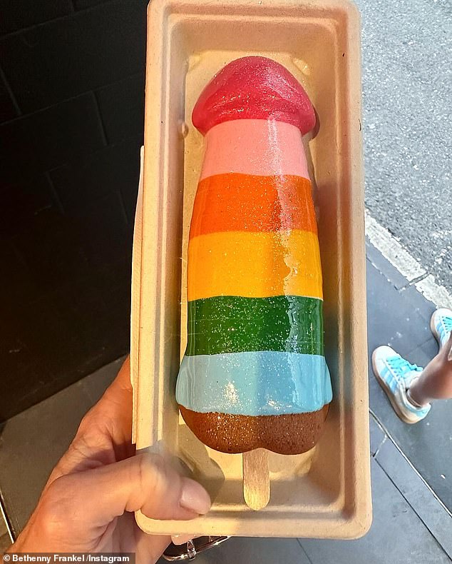 Frankel appears to be responding to negative comments in a recent post, where she shared a photo of a rainbow-colored, phallic ice cream she bought with her daughter