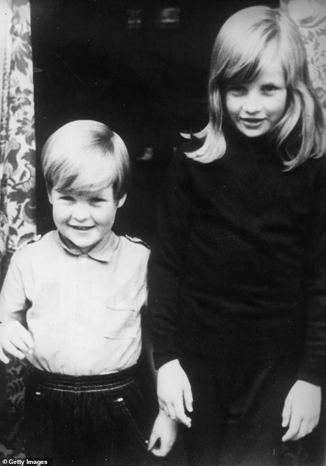 Diana's brother Earl Spencer has praised the Princess of Wales for her 'incredible strength and poise'.  Pictured with his sister when they were children