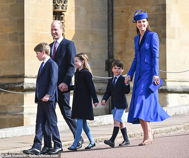The 75-year-old will lead a smaller royal contingent at the traditional Easter service at St George's Chapel, Windsor, health permitting. The Wales family at last year's service