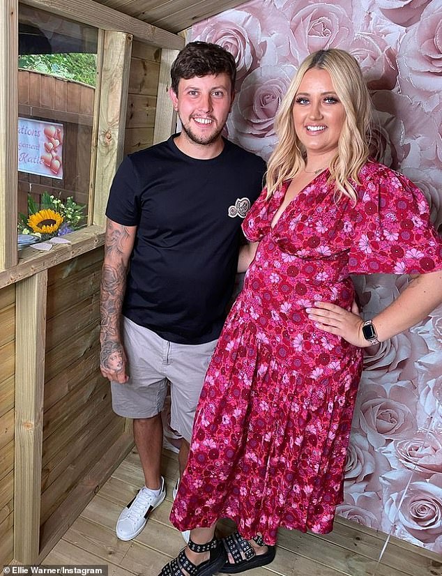 Ellie welcomed her eight-month-old son Ezra in June last year with her boyfriend Nat Eddleston (pictured together)
