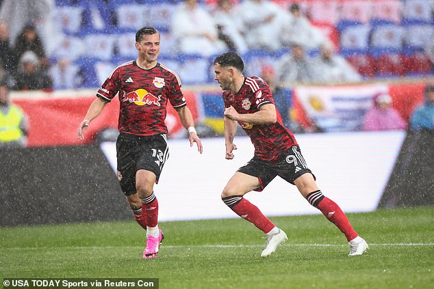 Morgan needed just three minutes to open the scoring in a wet and soggy Red Bull Arena.