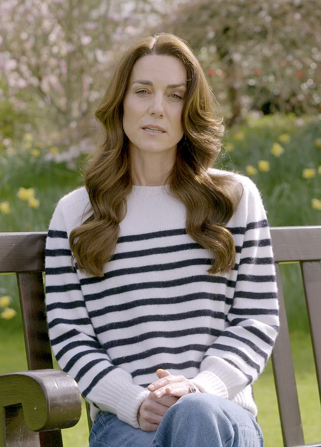 Kate sent the message that she is not a princess, but a school mother, wife and stay-at-home mom when she revealed her cancer diagnosis in a low-key Breton striped sweater.