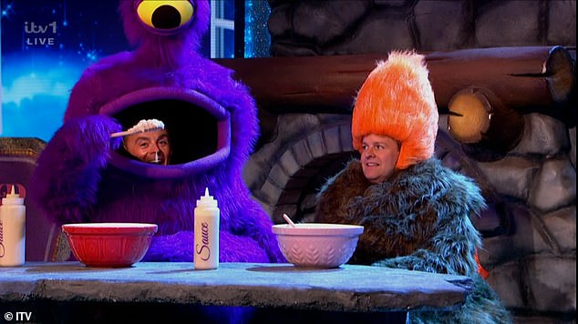 Ant and Dec were then forced to dress up as their hilarious monster alter-egos Anty and Decky, and then the duo brought to life everything Cat said as she narrated the story.